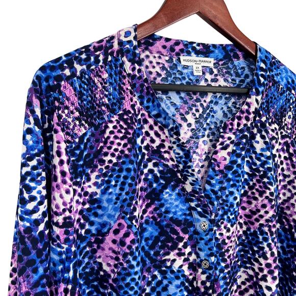 Hudson Harper Woman Plus Size 2X Super Stretchy Blue Purple 3/4 Sleeve Shirt Top - Picture 3 of 8